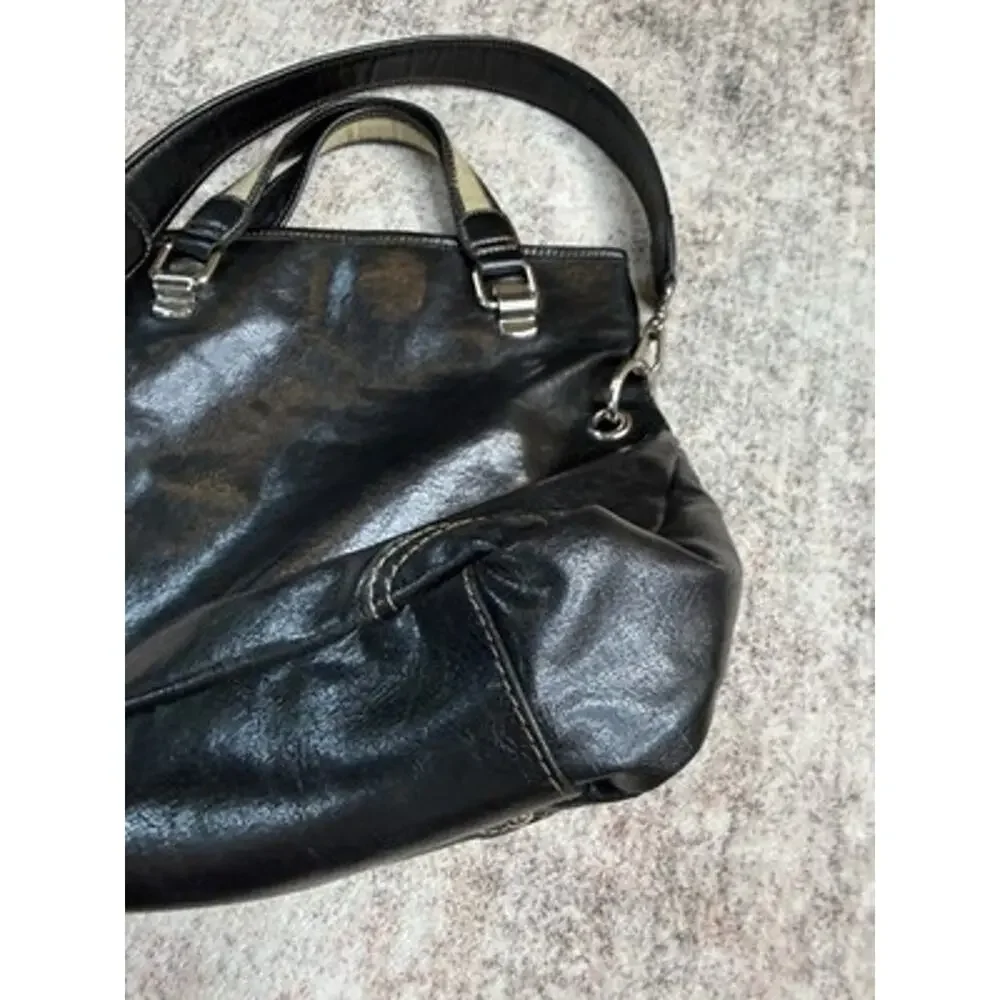 VTG Y2K Nine West Black Faux Leather Utility Tote Bag Gorpcore Canvas Cargo EUC